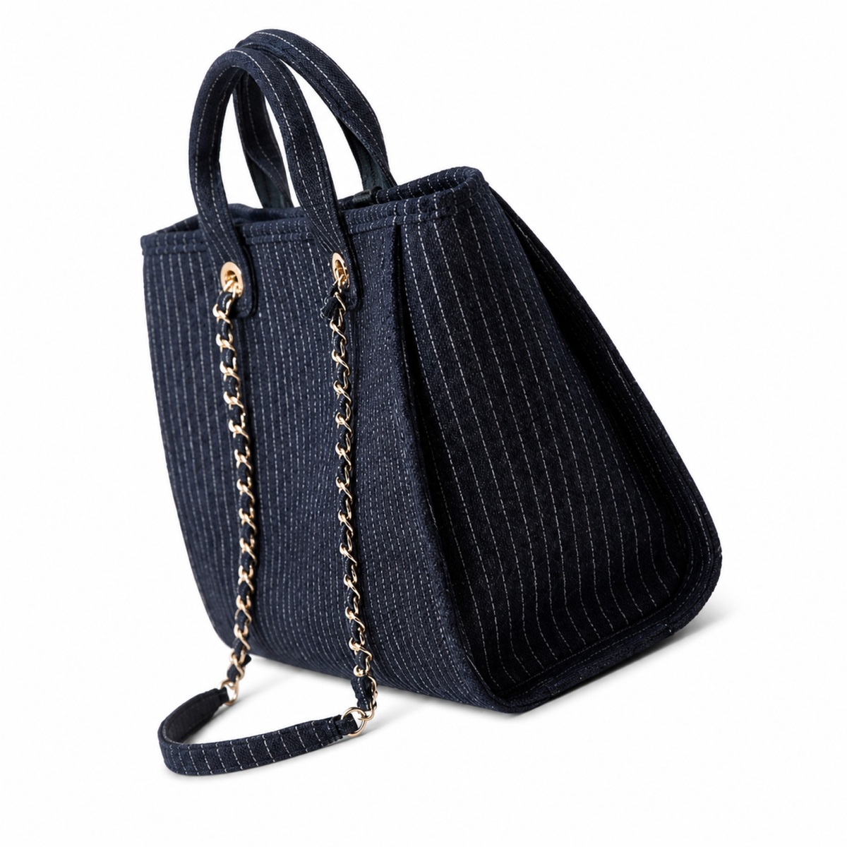 Chanel Black Pinstripe Chain Tote Bag