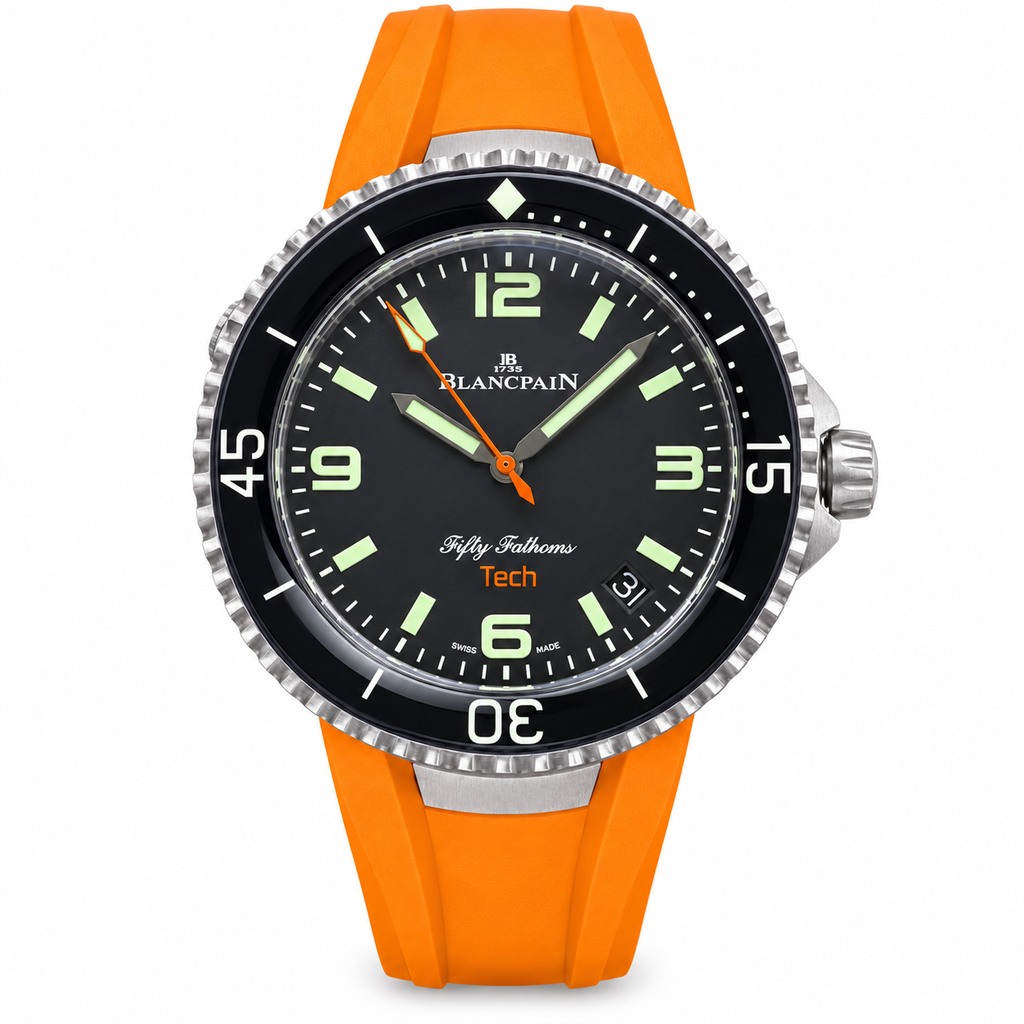 Blancpain Fifty Fathoms Tech Black Dial Orange Rubber Dive Watch