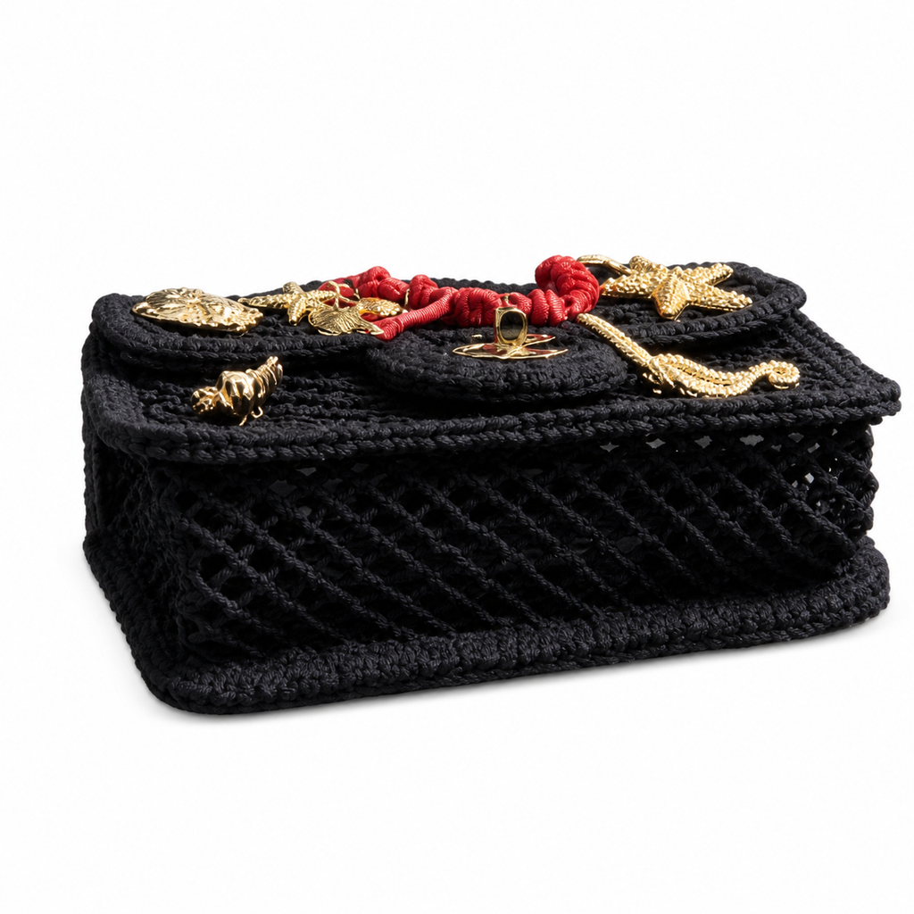 Chanel Black Woven Charm Crossbody Bag