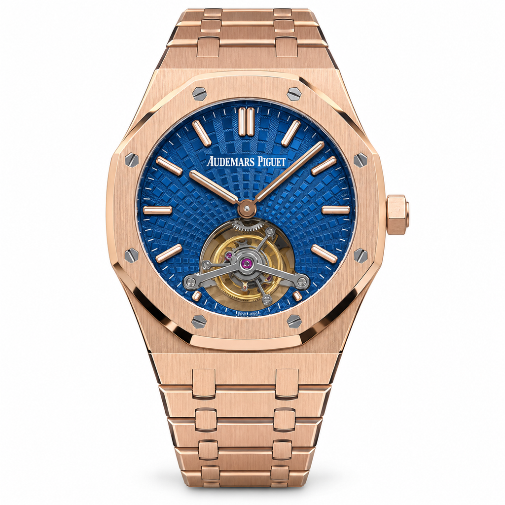 Audemars Piguet Royal Oak Tourbillon Rose Gold Blue Dial Bracelet