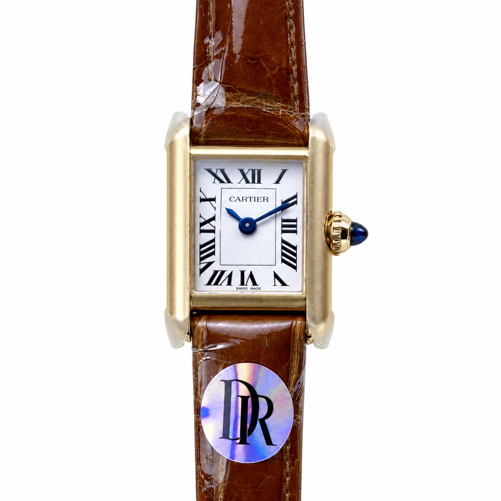 Cartier Tank Louis 18K Yellow Gold White Dial Brown Alligator Leather Watch