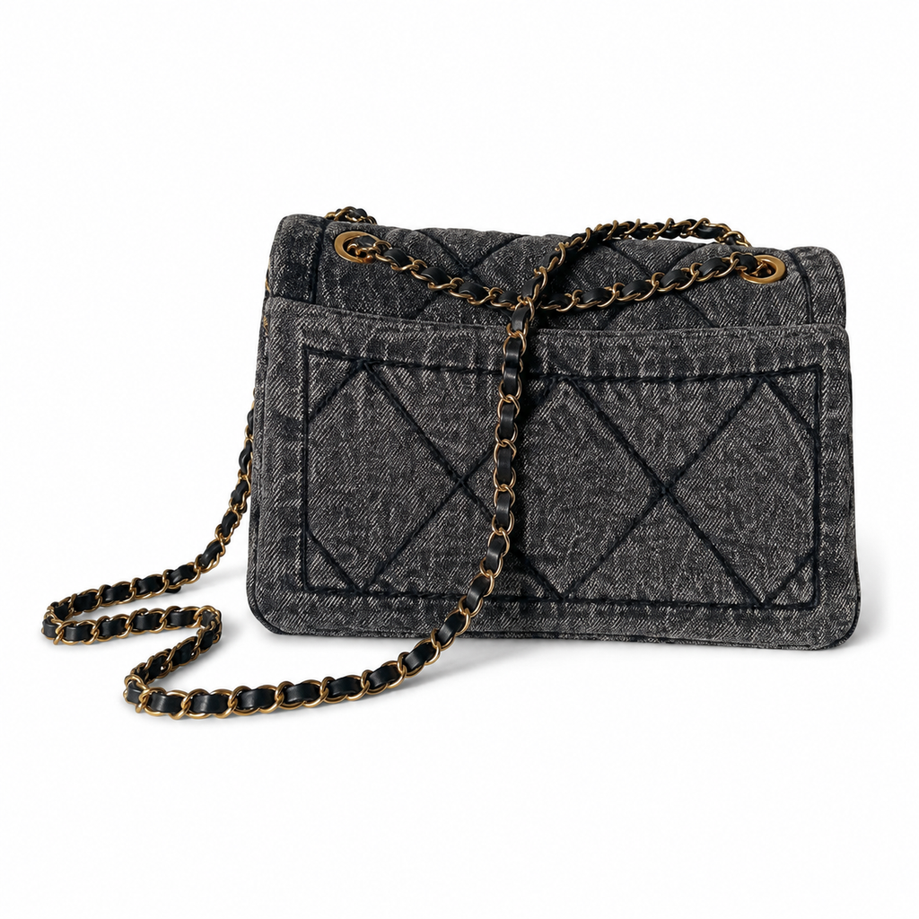 Chanel Denim Quilted Flap Bag | CC Turn-Lock Gold Chain Dark — 24x35cm