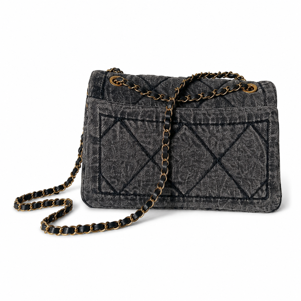 Chanel Denim Quilted Flap Bag | CC Turn-Lock Gold Chain Dark — 24x35cm