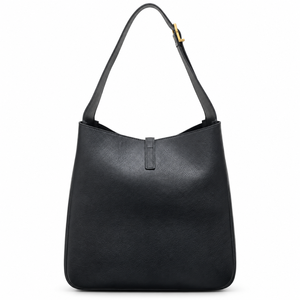 YSL Saint Laurent Le 5 à 7 Hobo Bag Black Grained Leather Gold Hardware