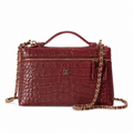 Chanel Burgundy Croc-Embossed Structured Box Bag | Full-Width Front Zip & Gold Chain