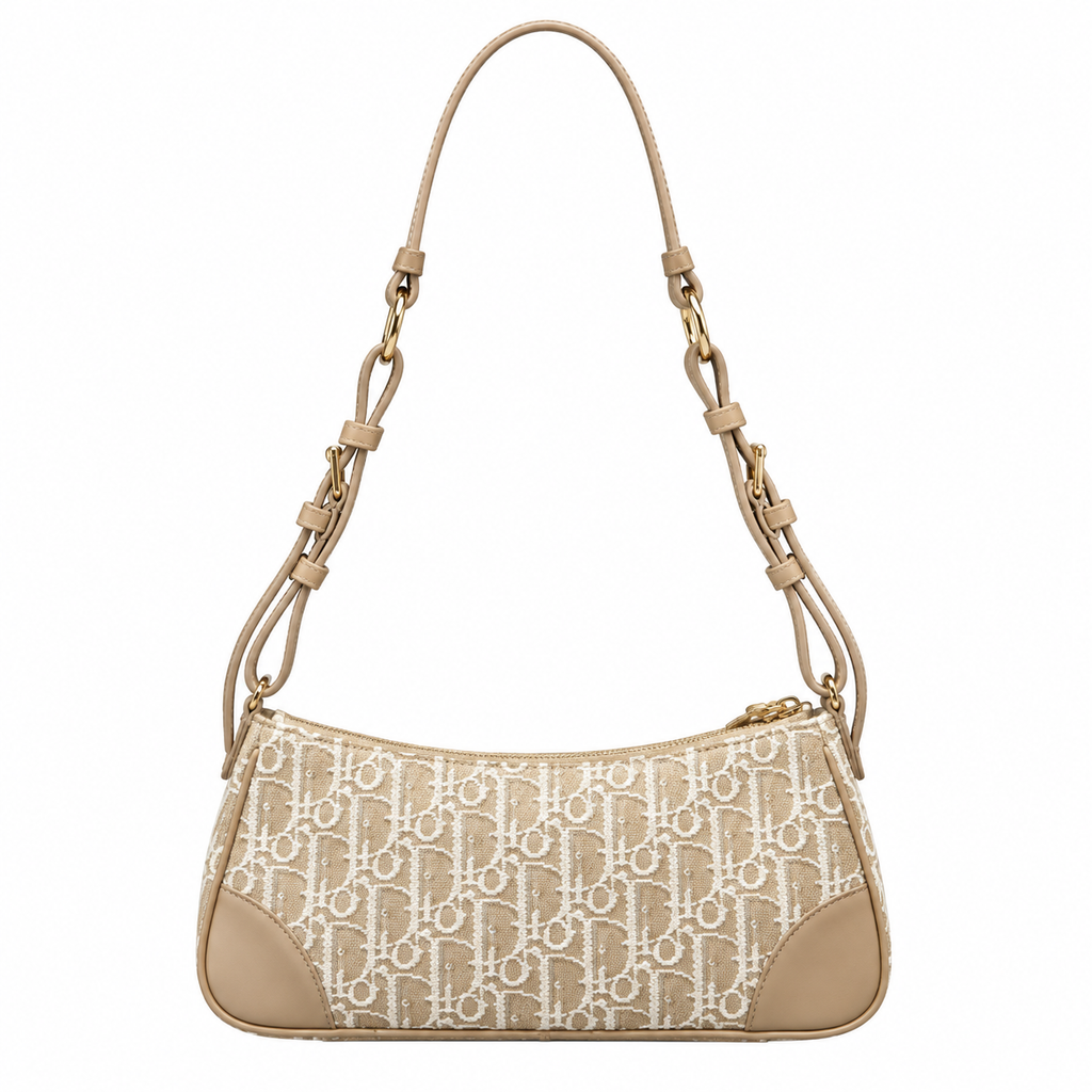 Dior Oblique Jacquard Zip Pochette in Beige with Adjustable Strap