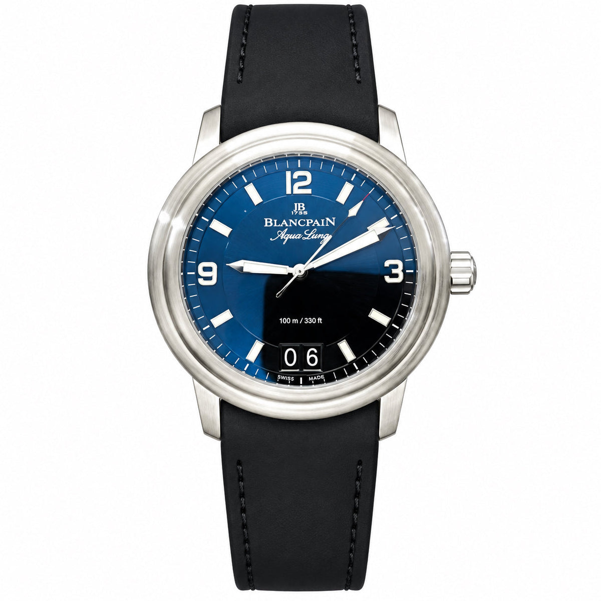 Blancpain Aqua Lung Blue Black Dial Jump Date Rubber Strap Sport Watch
