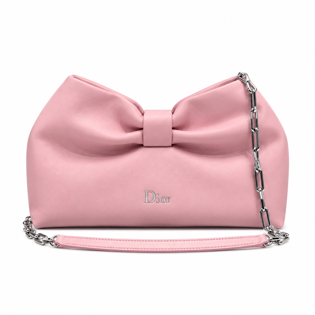 Dior Bow Bag in Baby Pink Matte Lambskin with Silver Chain Strap