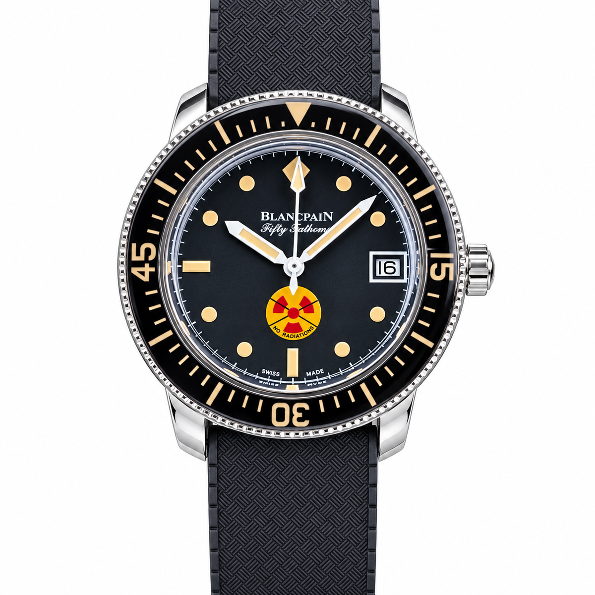 Blancpain Fifty Fathoms No Rad black dial gold indices rubber strap