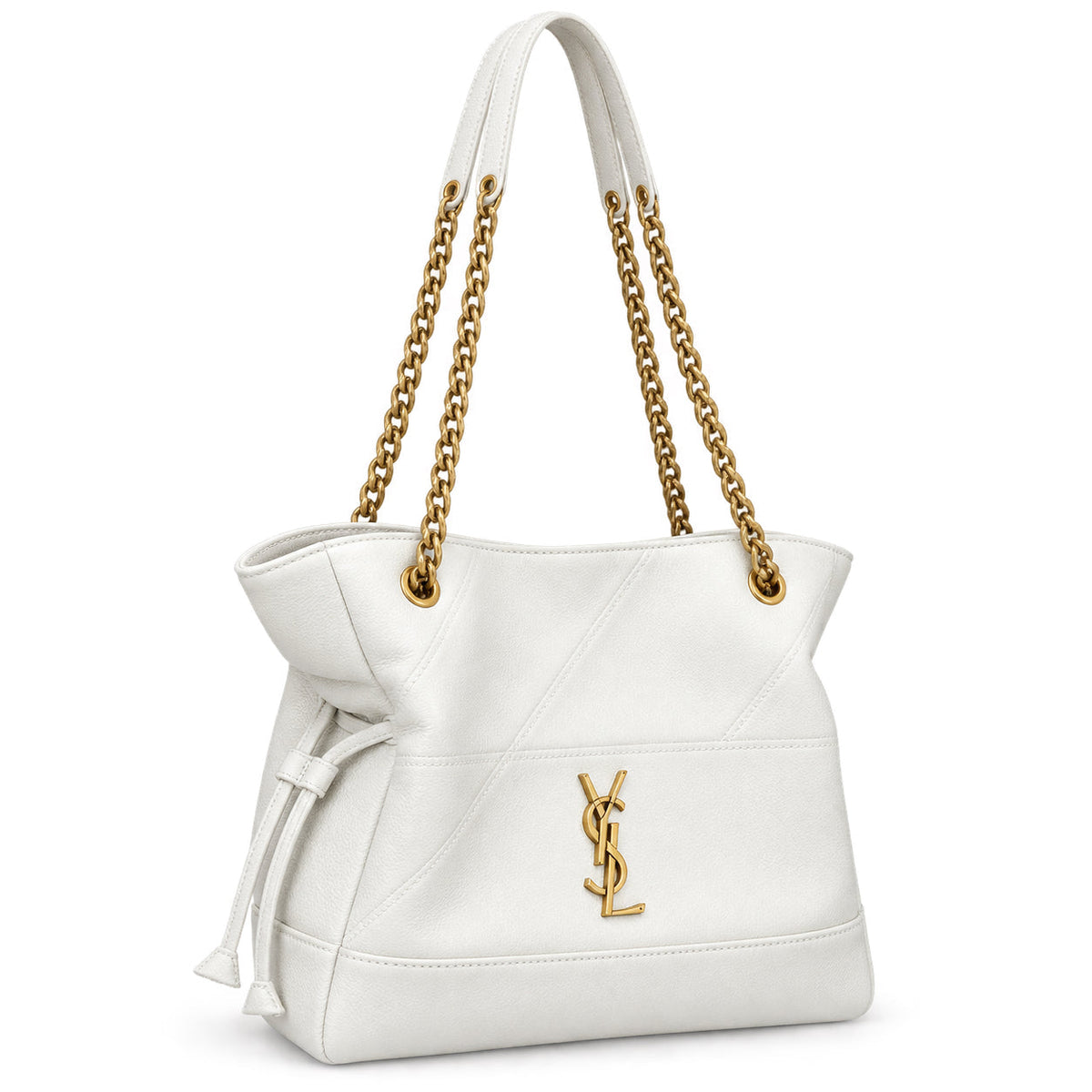 YSL Saint Laurent Nolita Chain Tote Bag in Optic White with gold chain straps