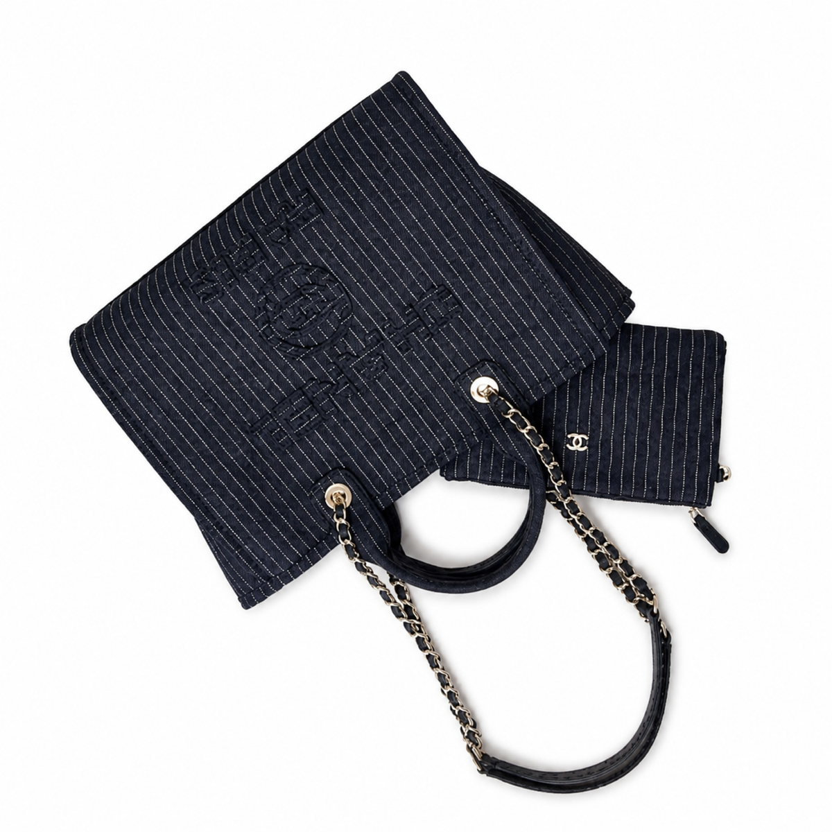 Chanel Black Pinstripe Chain Tote Bag