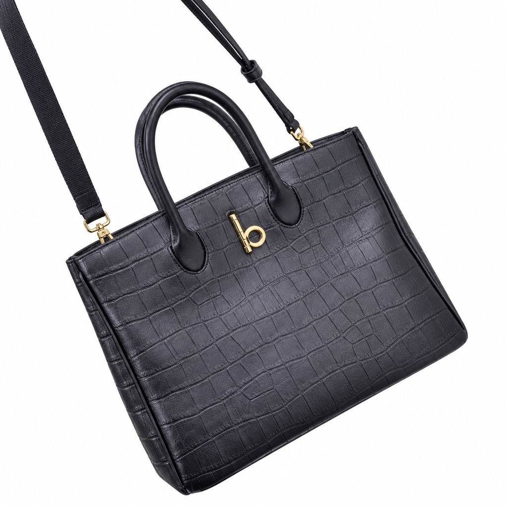 Burberry Croc-Effect Tote with Shoulder Strap