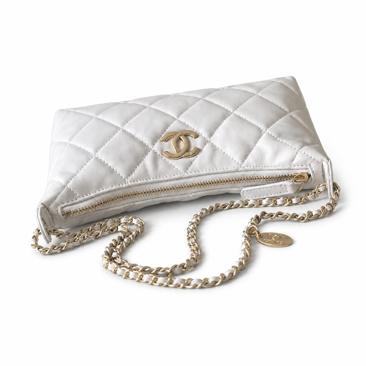 Chanel White Quilted Chain Shoulder Bag