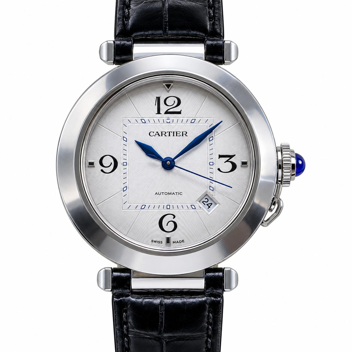 Cartier Pasha de Cartier Automatic Silver Dial Black Leather Watch