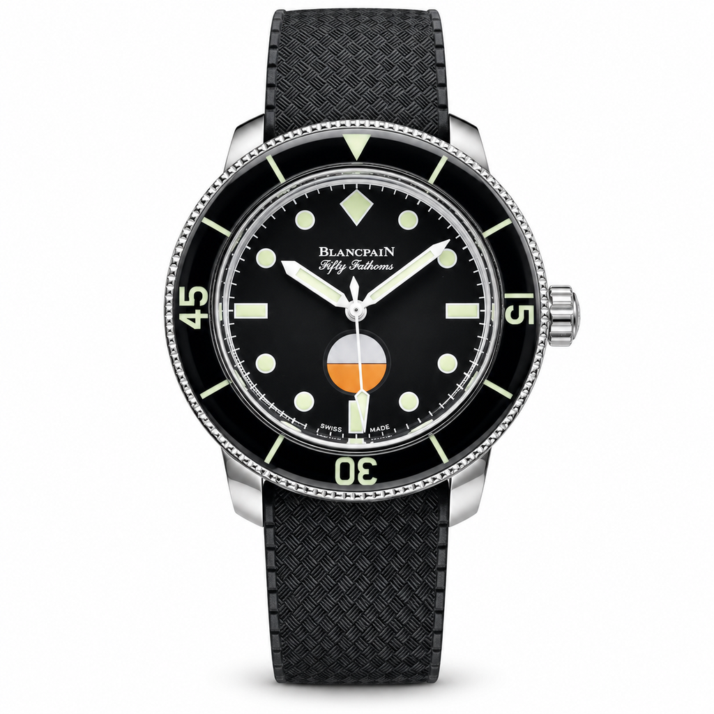 Blancpain Fifty Fathoms No Rad Black Lume Dots Power Reserve Rubber Diver Watch