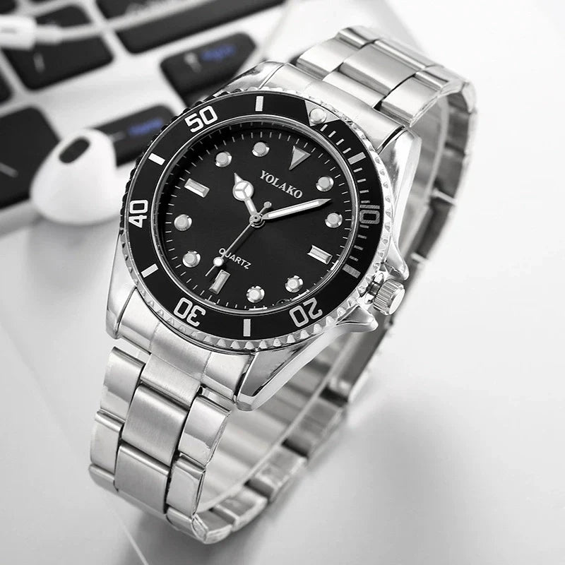 Men's Diver Style Watch – Blue Dial Rotating Bezel Steel Bracelet