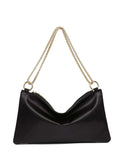 Black Satin V-Zip Chain Shoulder Bag