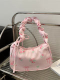 Pink Floral Bow Ruched Handle Bag